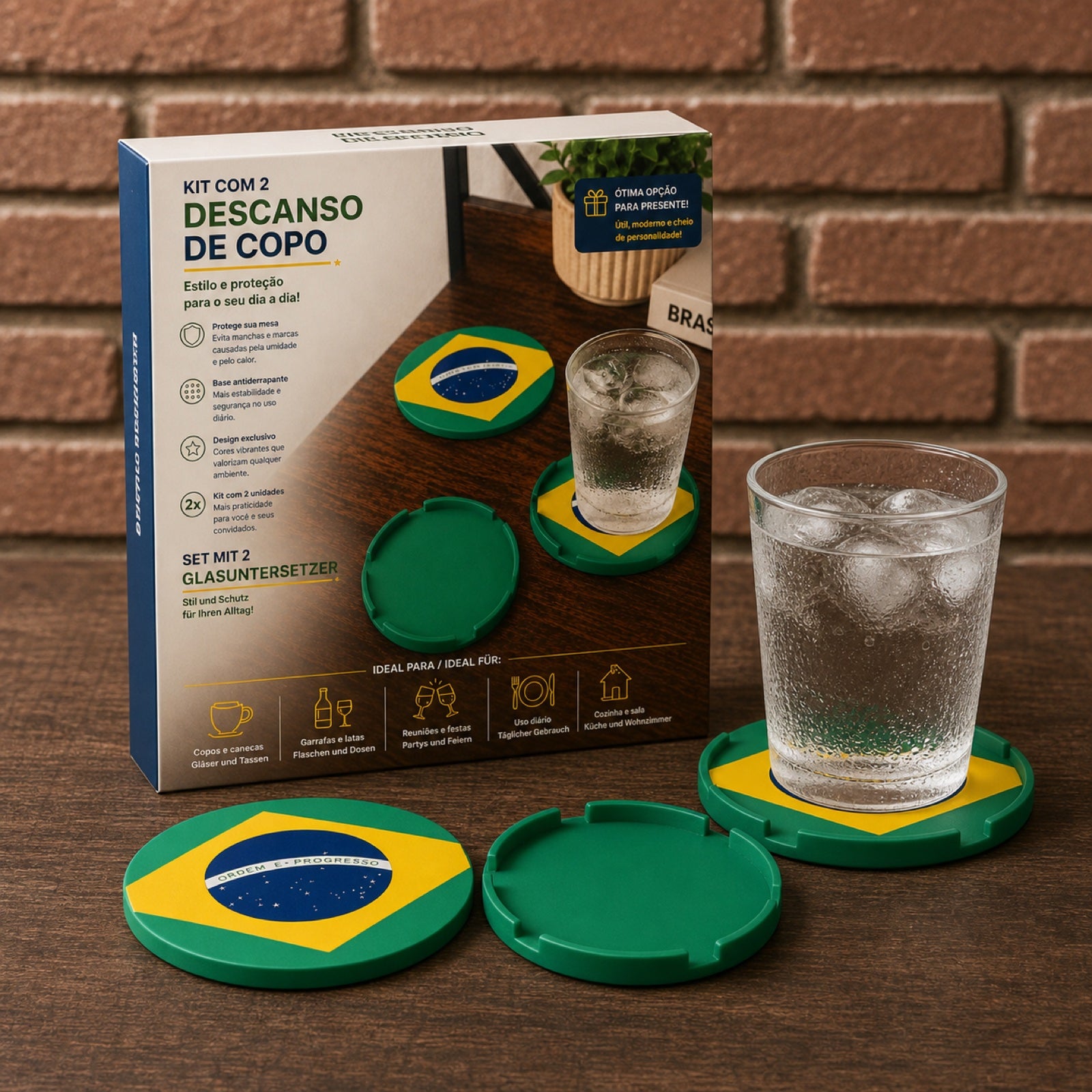 NORDIKA FORM Kit com 2 descansos de copo Do Brasil