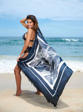 Sarong mit seidigem Griff, Kollektion "Blumen auf weißen Linien"